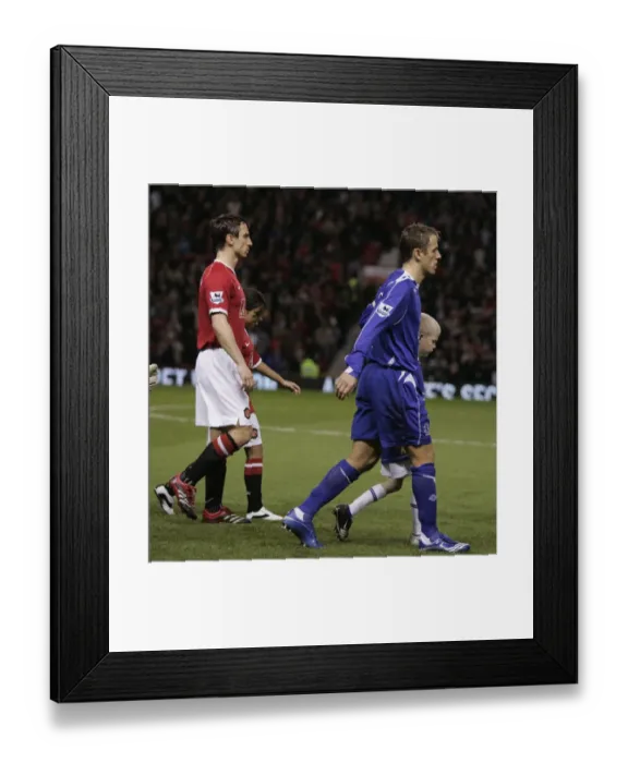 Framed Print : Brothers Neville and Neville lead out Manchester United and Everton