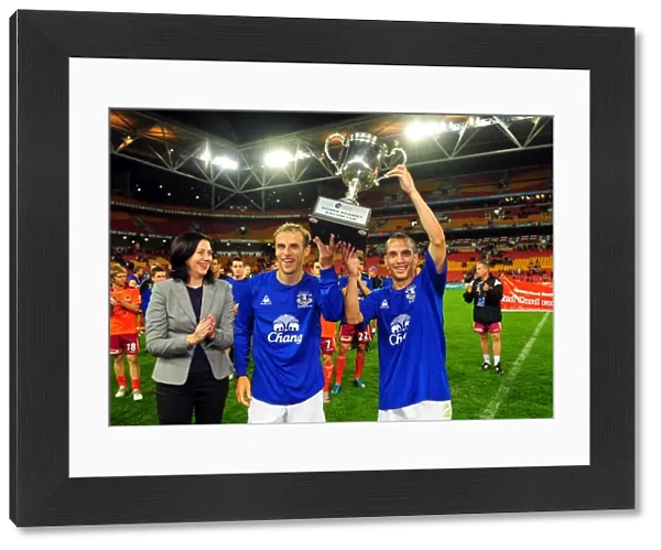 Everton Football Club: Phil Neville and Leon Osman Celebrate Roar Against Racism Cup Victory at Suncorp Stadium
