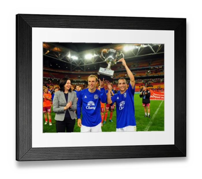 Framed Print : Everton Football Club: Phil Neville and Leon Osman Celebrate Roar Against Racism Cup Victory at Suncorp Stadium Framed Print : Everton Football Club: Phil Neville and Leon Osman Celebrate Roar Against Racism Cup Victory at Suncorp Stadium