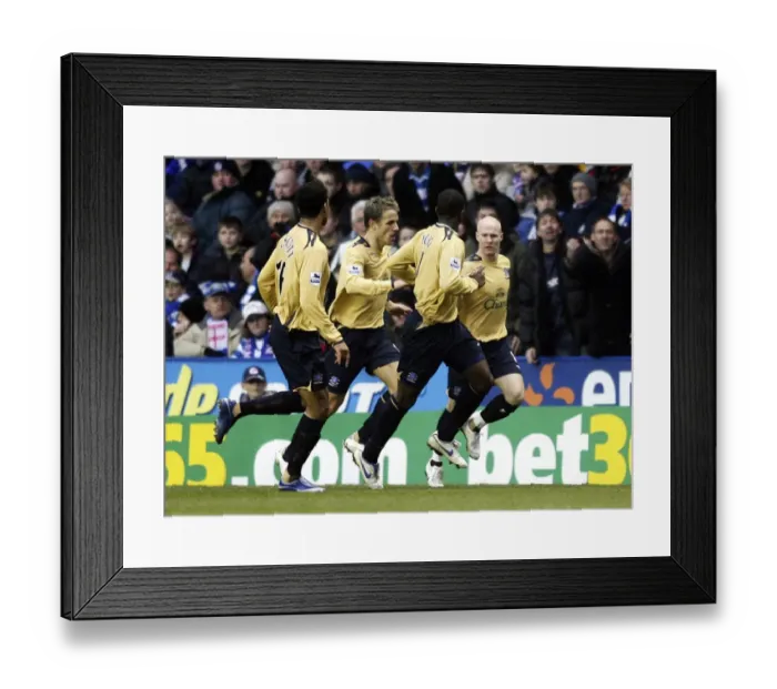 Framed Print : Reading v Everton Andy Johnson celebrates his goal for Everton with team mates Framed Print : Reading v Everton Andy Johnson celebrates his goal for Everton with team mates