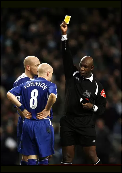 Andy Johnson Yellow Carded by Referee Uriah Rennie in Everton vs Manchester City