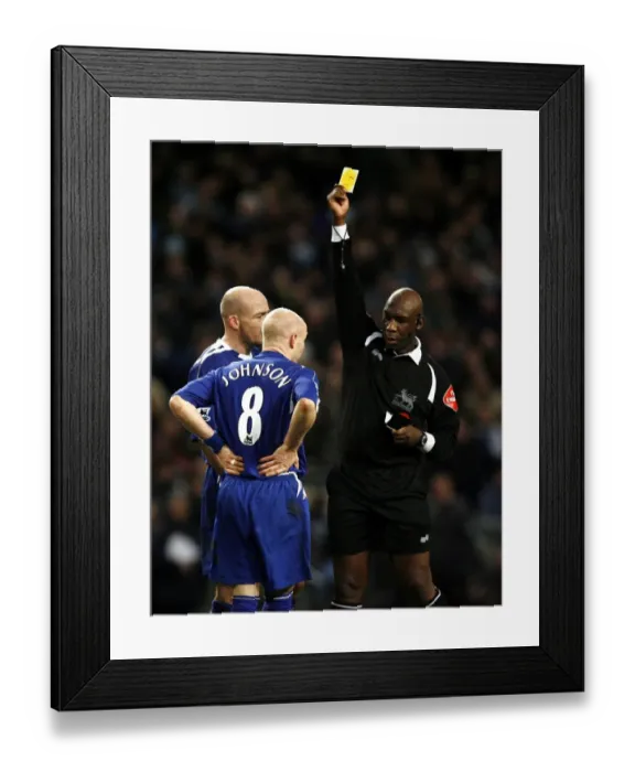 Framed Print : Andy Johnson Yellow Carded by Referee Uriah Rennie in Everton vs Manchester City Framed Print : Andy Johnson Yellow Carded by Referee Uriah Rennie in Everton vs Manchester City