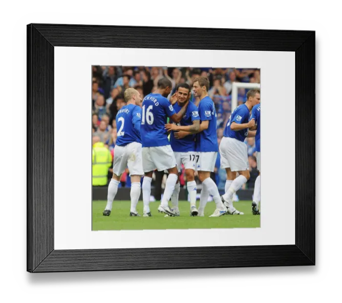 Framed Print : Tim Cahill Scores First Goal for Everton: Everton vs. Wolverhampton Wanderers, Barclays Premier League, Goodison Park
