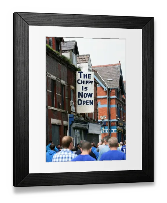 Framed Print : Thrilled Everton Fans Gathering Outside Goodison Park Ahead of Everton vs. Wolverhampton Wanderers Premier League Clash (2010) Framed Print : Thrilled Everton Fans Gathering Outside Goodison Park Ahead of Everton vs. Wolverhampton Wanderers Premier League Clash (2010)