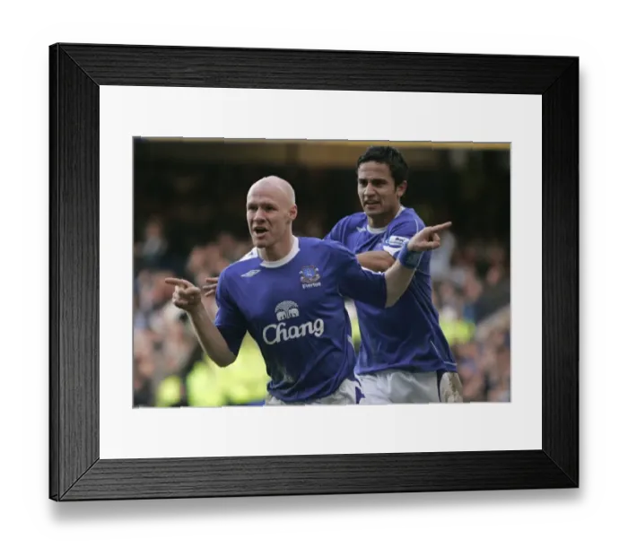 Framed Print : Everton's Unforgettable Moment: Johnson's Goal Celebration with Cahill Framed Print : Everton's Unforgettable Moment: Johnson's Goal Celebration with Cahill