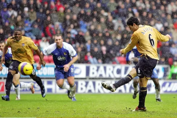 Wigan Athletic v EvertonStadium -Mikel Arteta scores the first goal from the penalty spot