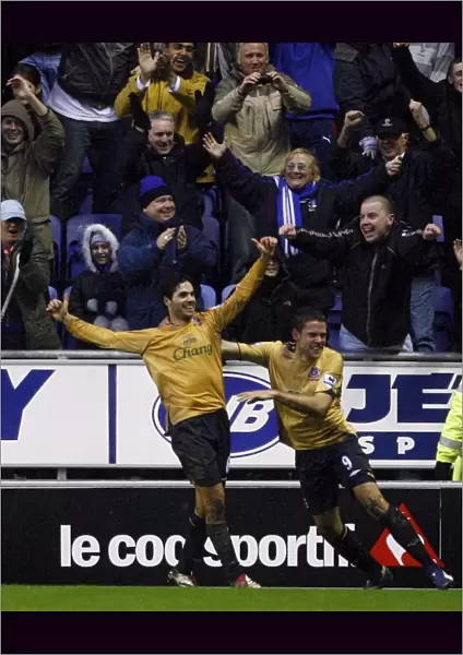 Evertons Arteta celebrates with Beattie after scoring against Wigan Athletic