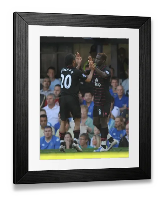 Framed Print : Everton's Saha and Pienaar: Unforgettable Celebration of Their First Goal Together Against Portsmouth in the Premier League Framed Print : Everton's Saha and Pienaar: Unforgettable Celebration of Their First Goal Together Against Portsmouth in the Premier League