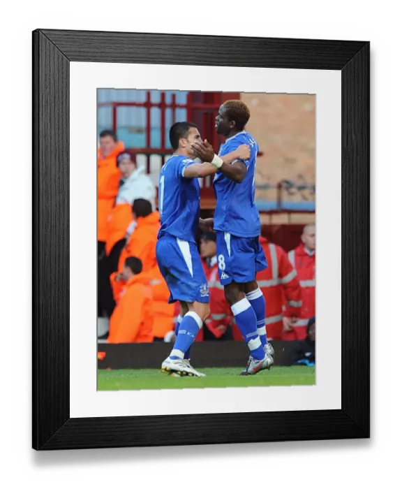 Framed Print : Everton's Saha and Cahill: A Powerful Duo Celebrates the Opening Goal Against West Ham in the Premier League Framed Print : Everton's Saha and Cahill: A Powerful Duo Celebrates the Opening Goal Against West Ham in the Premier League