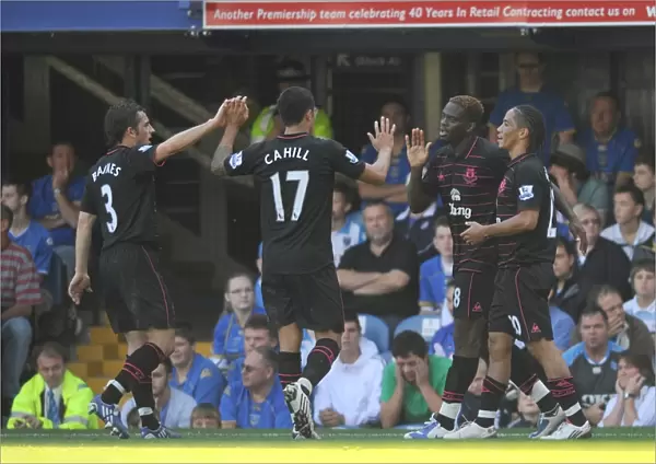 Everton's Louis Saha: First Goal Against Portsmouth in the Barclays Premier League - Celebration with Team Mates