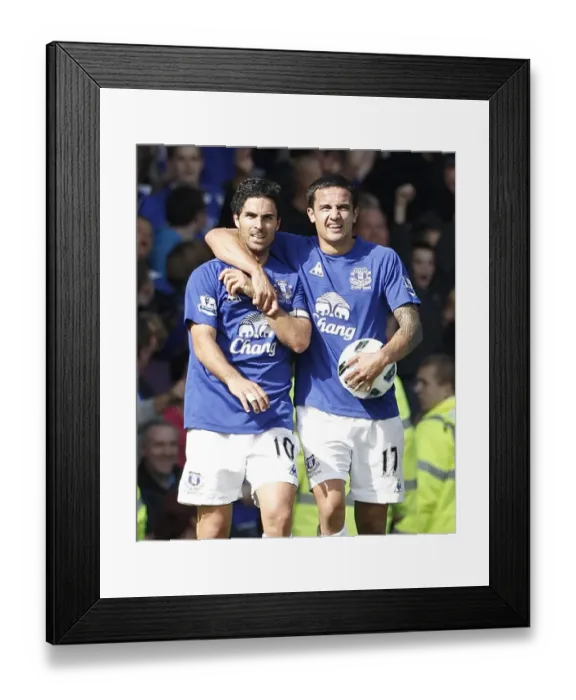 Framed Print : Everton's Triumph: Arteta and Cahill's Unforgettable Moment - Third Goal vs. Manchester United Framed Print : Everton's Triumph: Arteta and Cahill's Unforgettable Moment - Third Goal vs. Manchester United