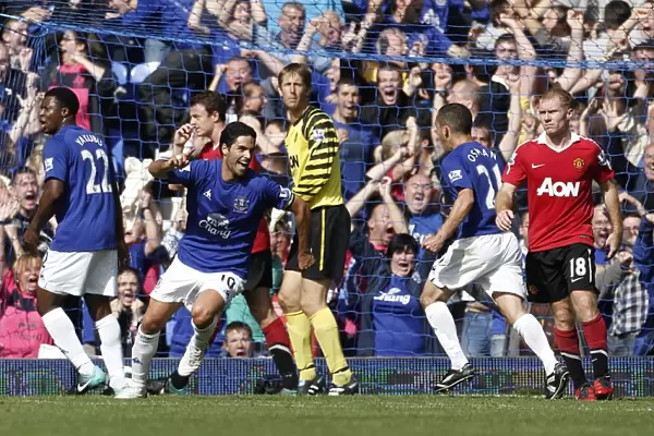 Mikel Arteta's Triumphant Moment: Everton's Third Goal Against Manchester United at Goodison Park