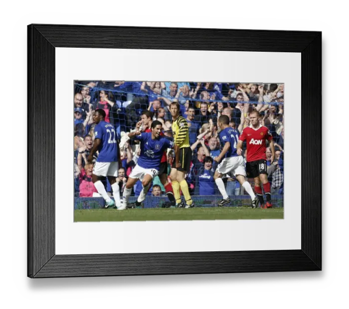 Framed Print : Mikel Arteta's Triumphant Moment: Everton's Third Goal Against Manchester United at Goodison Park Framed Print : Mikel Arteta's Triumphant Moment: Everton's Third Goal Against Manchester United at Goodison Park