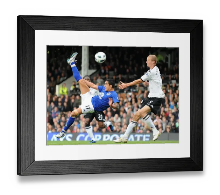 Framed Print : Everton's Tim Cahill Tries Dramatic Overhead Kick vs. Fulham, Barclays Premier League Framed Print : Everton's Tim Cahill Tries Dramatic Overhead Kick vs. Fulham, Barclays Premier League