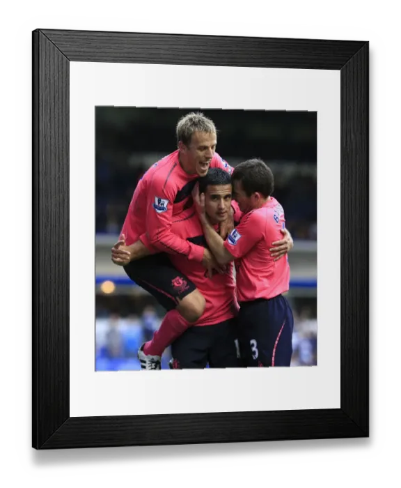 Framed Print : Triumphant Trio: Cahill, Baines, and Neville's Double Celebration (Everton Football Club) Framed Print : Triumphant Trio: Cahill, Baines, and Neville's Double Celebration (Everton Football Club)