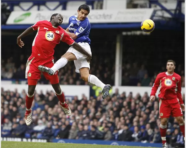 Everton v Blackburn Rovers Mikel Arteta gets a header on goal under pressure