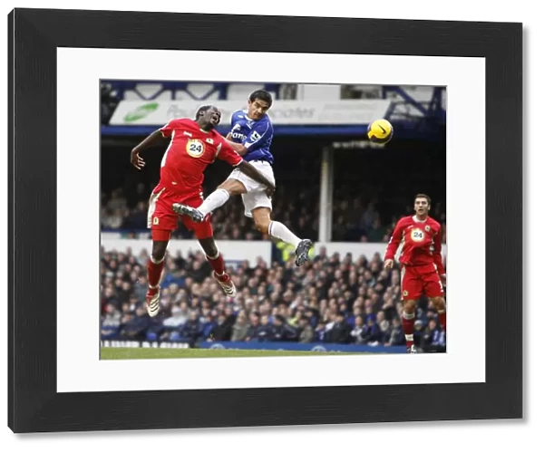 Everton v Blackburn Rovers Mikel Arteta gets a header on goal under pressure