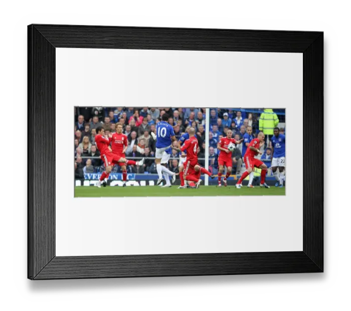 Framed Print : Mikel Arteta's Thrilling Strike: Everton vs. Liverpool at Goodison Park - Barclays Premier League