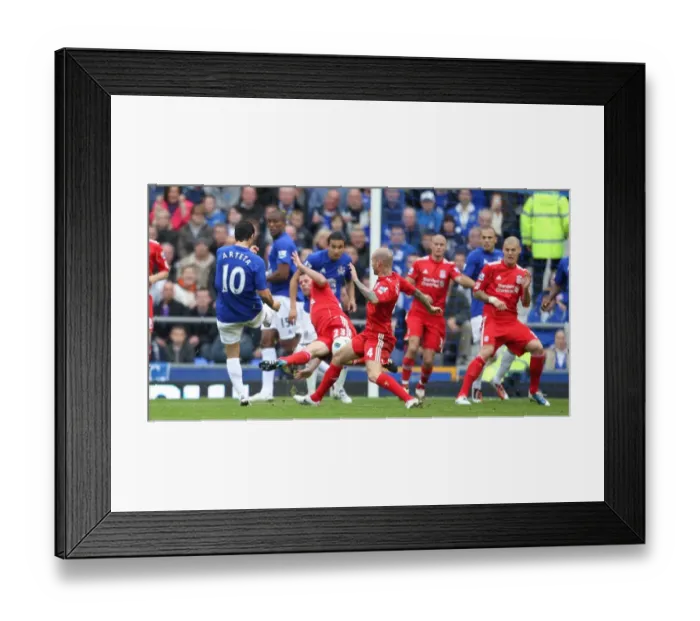Framed Print : Mikel Arteta's Thrilling Strike: Everton's Second Goal vs. Liverpool at Goodison Park (Barclays Premier League) Framed Print : Mikel Arteta's Thrilling Strike: Everton's Second Goal vs. Liverpool at Goodison Park (Barclays Premier League)