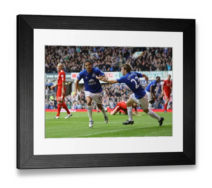 Framed Print : Everton's Tim Cahill and Seamus Coleman: Unforgettable Goal Celebration Against Liverpool at Goodison Park Framed Print : Everton's Tim Cahill and Seamus Coleman: Unforgettable Goal Celebration Against Liverpool at Goodison Park