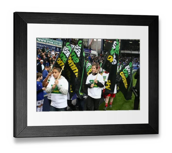 Framed Print : One Game One Community: Uniting Children of Everton and Liverpool at Goodison Park Before Kick-off (October 17, 2010) Framed Print : One Game One Community: Uniting Children of Everton and Liverpool at Goodison Park Before Kick-off (October 17, 2010)
