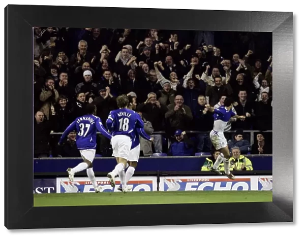 Everton v Tottenham Hotspur Mikel Arteta celebrates scoring