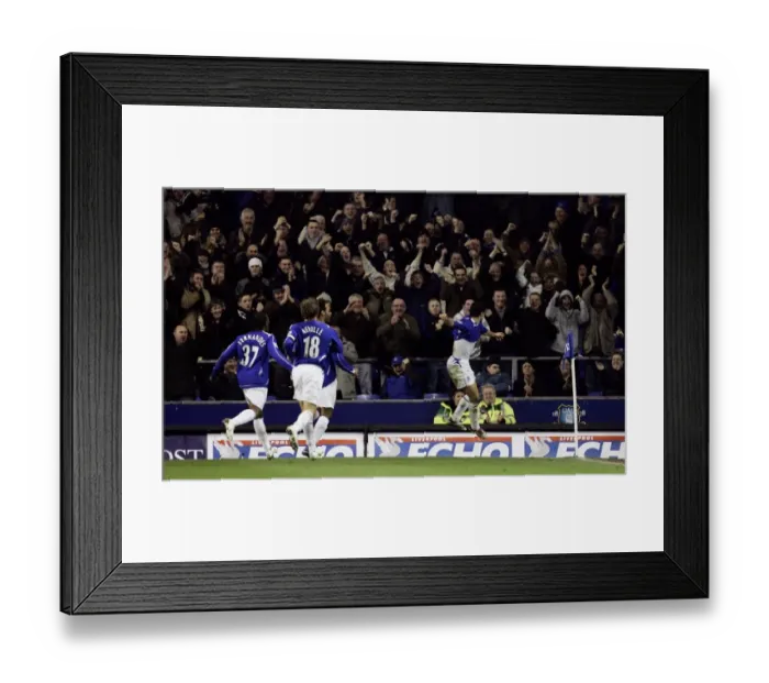 Framed Print : Everton v Tottenham Hotspur Mikel Arteta celebrates scoring Framed Print : Everton v Tottenham Hotspur Mikel Arteta celebrates scoring
