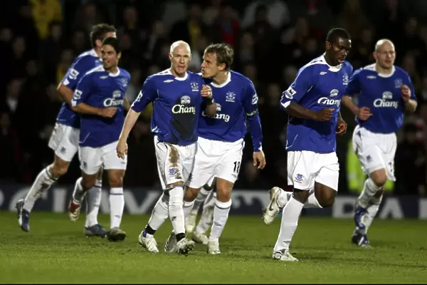 Watford v Everton - Andy Johnson celebrates with Phil Neville after scoring the second goal