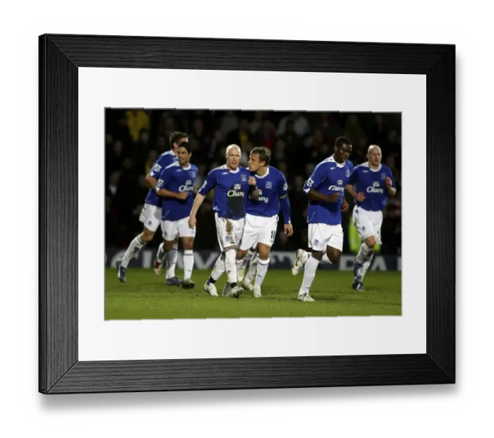 Framed Print : Watford v Everton - Andy Johnson celebrates with Phil Neville after scoring the second goal