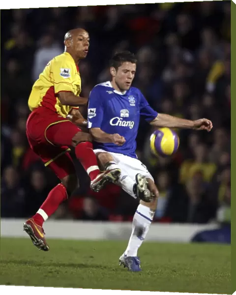 Watford v Everton - James Beattie in action with Jordan Stewart