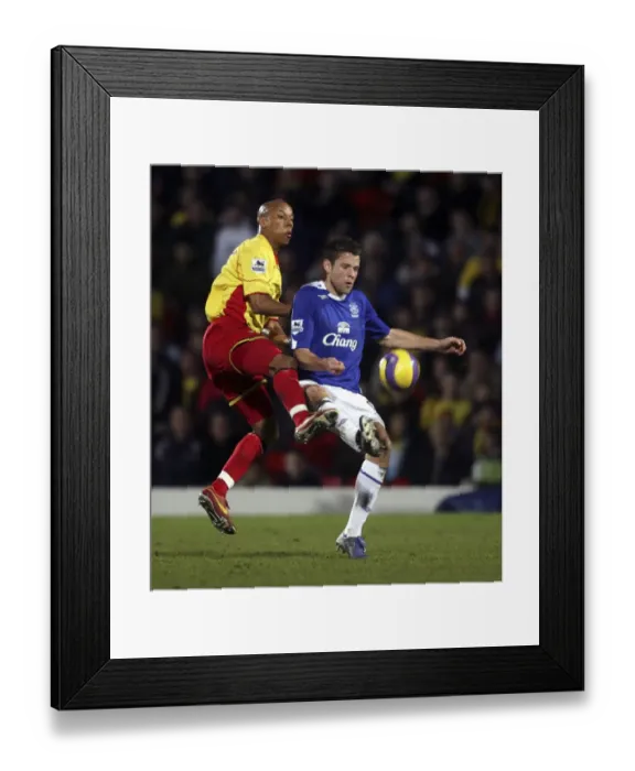 Framed Print : Watford v Everton - James Beattie in action with Jordan Stewart Framed Print : Watford v Everton - James Beattie in action with Jordan Stewart