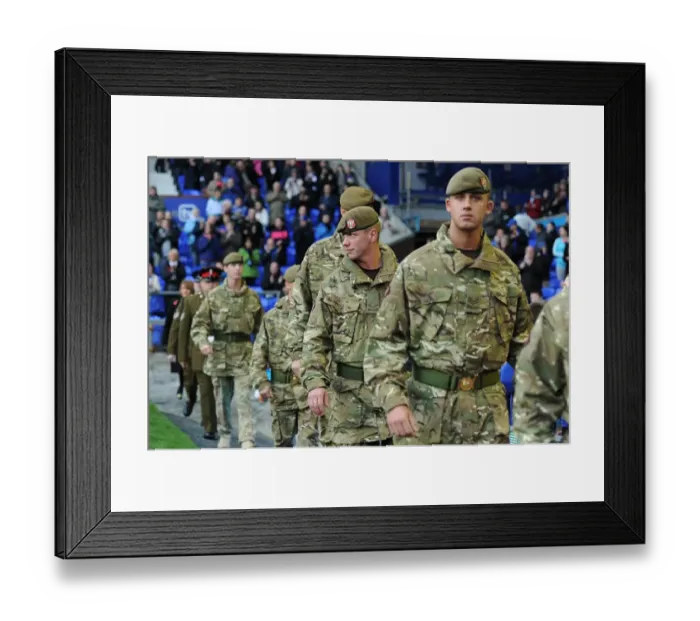 Framed Print : Salute to the Heroes: Everton vs Arsenal - Barclays Premier League (14 November 2010, Goodison Park) - Servicemen's Parade Framed Print : Salute to the Heroes: Everton vs Arsenal - Barclays Premier League (14 November 2010, Goodison Park) - Servicemen's Parade