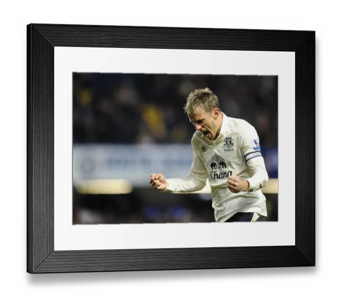 Framed Print : Everton's Phil Neville: Celebrating Jermaine Beckford's Equalizing Goal Against Chelsea (December 4, 2010, Stamford Bridge)