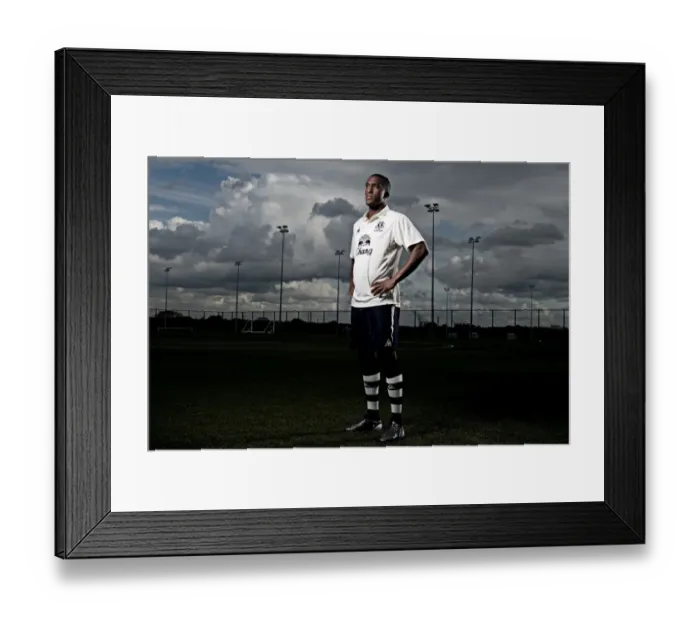 Framed Print : Steely Sylvain Distin: A Defiant Career at Everton FC Framed Print : Steely Sylvain Distin: A Defiant Career at Everton FC