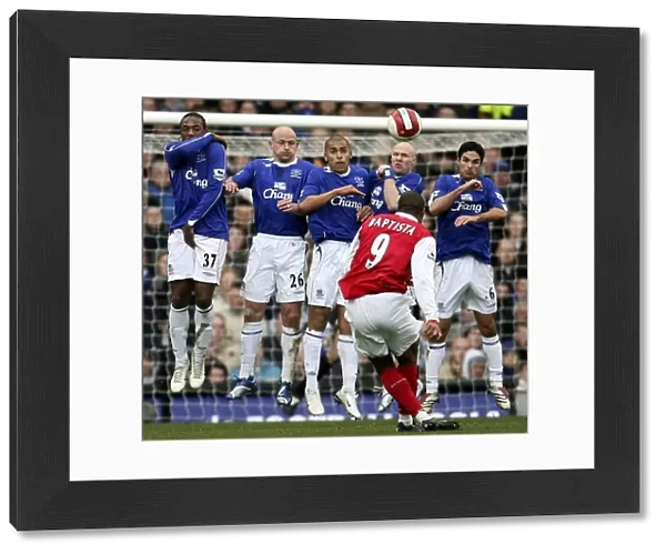 Everton v Arsenal - Julio Baptista has a shot on goal past Evertons wall