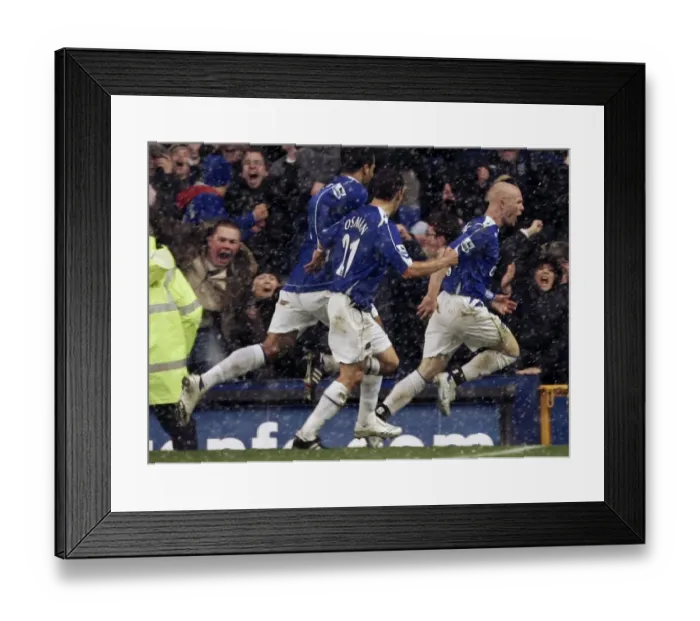 Framed Print : Evertons Johnson celebrates after scoring during their English Premier League soccer match against Framed Print : Evertons Johnson celebrates after scoring during their English Premier League soccer match against