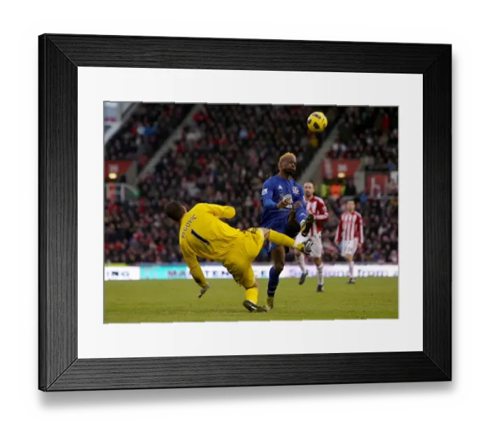 Framed Print : Saha Fouled by Begovic: Stoke City vs. Everton, Premier League (1st January 2011) Framed Print : Saha Fouled by Begovic: Stoke City vs. Everton, Premier League (1st January 2011)