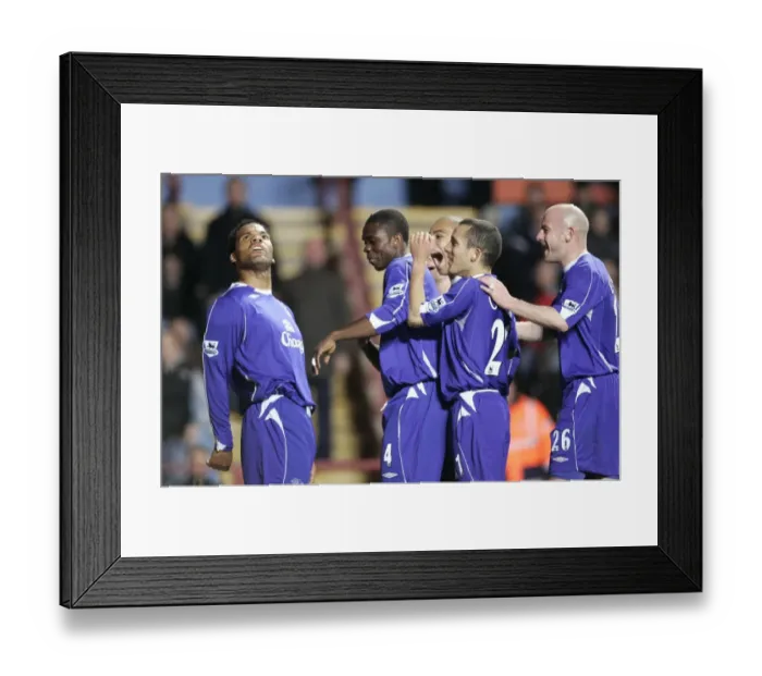 Framed Print : Aston Villa v Everton FA Evertons Joleon Lescott celebrates scoring with team mates Framed Print : Aston Villa v Everton FA Evertons Joleon Lescott celebrates scoring with team mates
