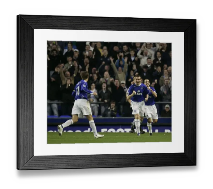 Framed Print : Everton v Fulham Alan Stubbs celebrates scoring for Everton Framed Print : Everton v Fulham Alan Stubbs celebrates scoring for Everton