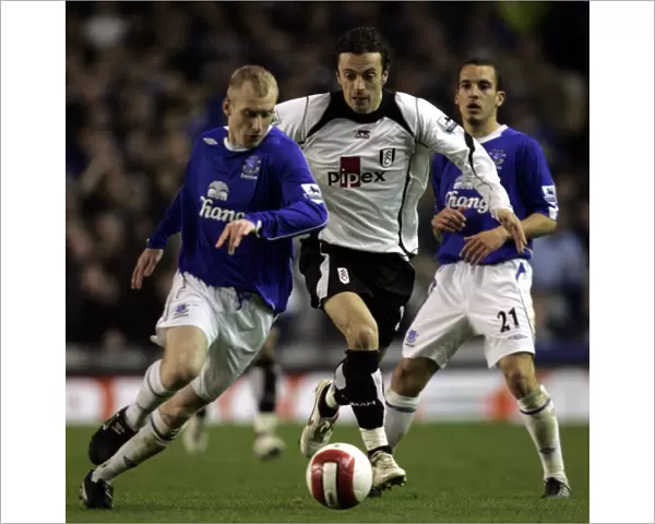Everton v Fulham Tony Hibbert in action against Simon Davies