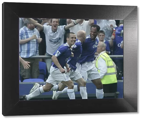 Everton v Charlton Athletic Joloeon Lescott celebrates scoring the first goal