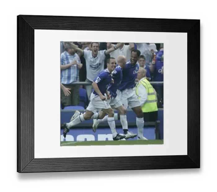 Framed Print : Everton v Charlton Athletic Joloeon Lescott celebrates scoring the first goal Framed Print : Everton v Charlton Athletic Joloeon Lescott celebrates scoring the first goal