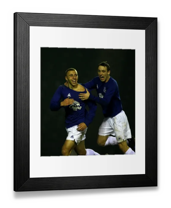Framed Print : Everton's Hallam Hope Scores Opening Goal in FA Youth Cup: A Heartwarming Moment of Celebration with Teammate Thomas Donegan Framed Print : Everton's Hallam Hope Scores Opening Goal in FA Youth Cup: A Heartwarming Moment of Celebration with Teammate Thomas Donegan