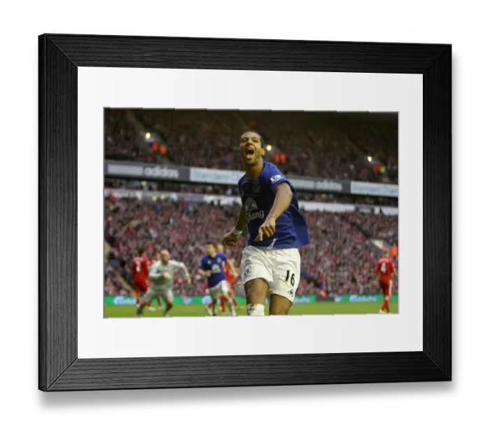Framed Print : Everton's Double Delight: Jermaine Beckford Celebrates at Anfield (16 January 2011: Liverpool vs Everton)