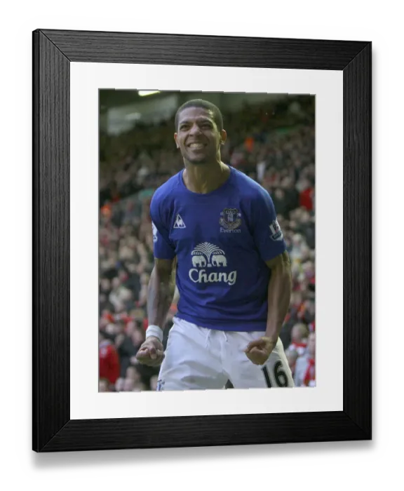 Framed Print : Double Trouble: Jermaine Beckford's Brace at Anfield - Everton's Premier League Victory (16 January 2011)