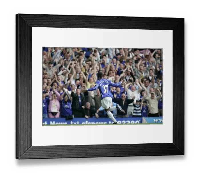 Framed Print : Everton v Manchester United Manuel Fernandes celebrates scoring the second goal Framed Print : Everton v Manchester United Manuel Fernandes celebrates scoring the second goal