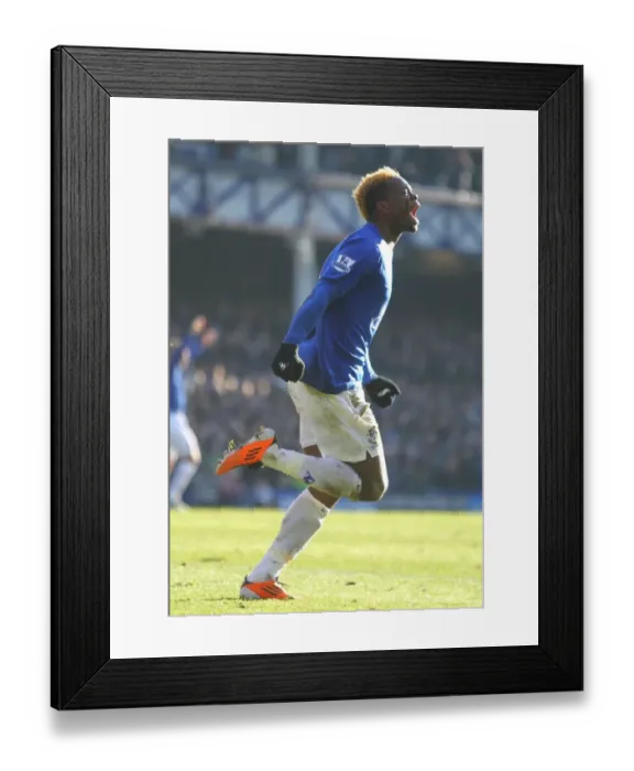 Framed Print : Everton's Louis Saha: Celebrating the Opening Goal in FA Cup Fourth Round Clash Against Chelsea at Goodison Park (29 January 2011)