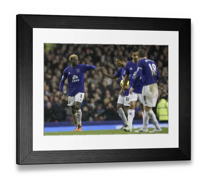 Framed Print : Everton's Louis Saha: Triumphant Third Goal Against Blackpool in Barclays Premier League (05.02.2011) Framed Print : Everton's Louis Saha: Triumphant Third Goal Against Blackpool in Barclays Premier League (05.02.2011)