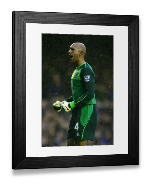 Framed Print : Everton's Tim Howard and Louis Saha: Celebrating the Opening Goal Against Blackpool in the Barclays Premier League (February 2011)