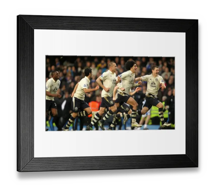 Framed Print : Everton's Historic FA Cup Upset: Phil Neville's Epic Penalty at Stamford Bridge (19 February 2011) - Everton Players Celebrate Framed Print : Everton's Historic FA Cup Upset: Phil Neville's Epic Penalty at Stamford Bridge (19 February 2011) - Everton Players Celebrate